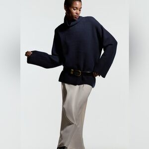 H&M cashmere Blend Turtleneck Sweater Navy Blue Size Large NWT